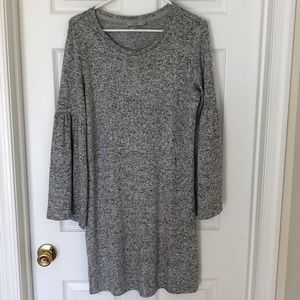 Gray sweater dress with bell sleeves